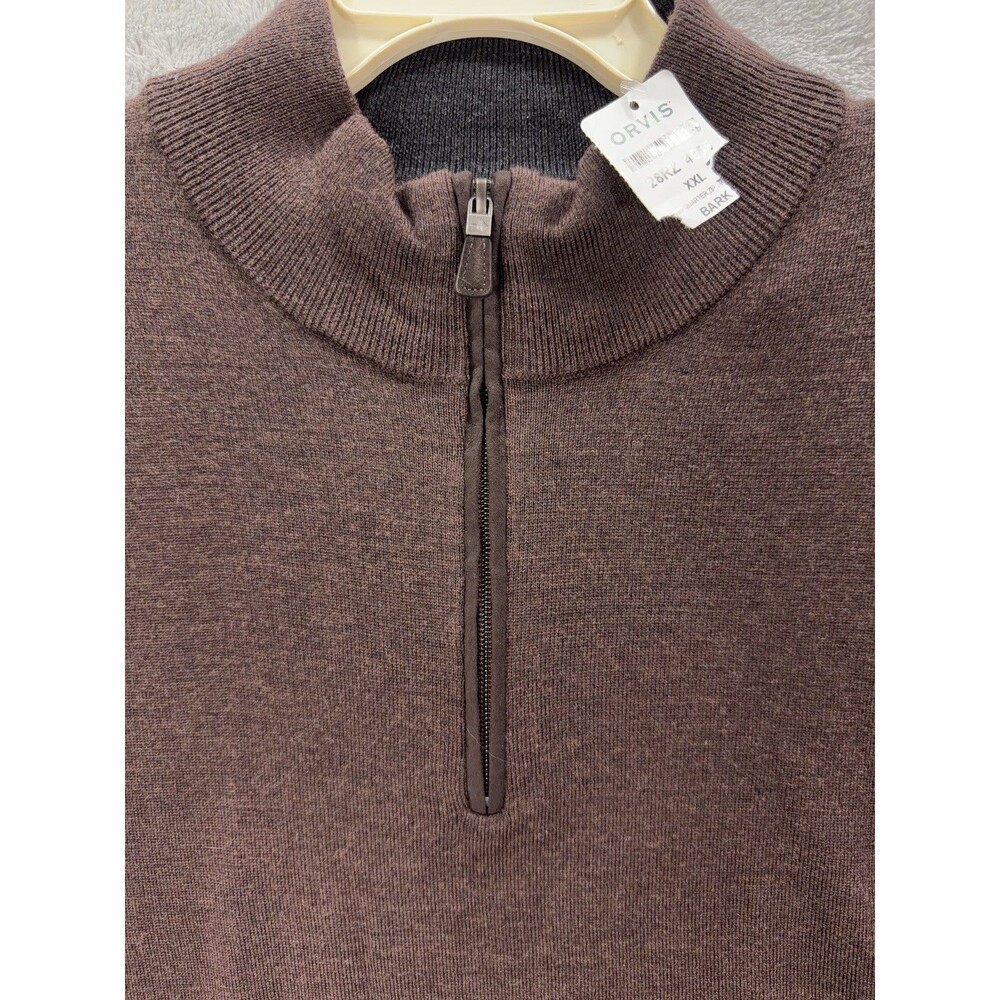 NWT Orvis 100% Merino Wool Quarter Zip Sweater 2.0 Men XXL Brown Long Sleeve